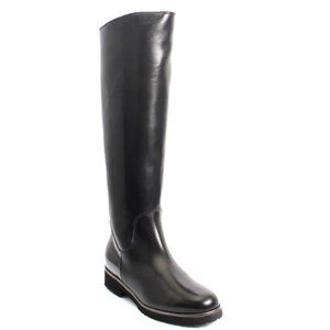 ITALIAN Black Leather Sheepskin Fur Knee High Boot